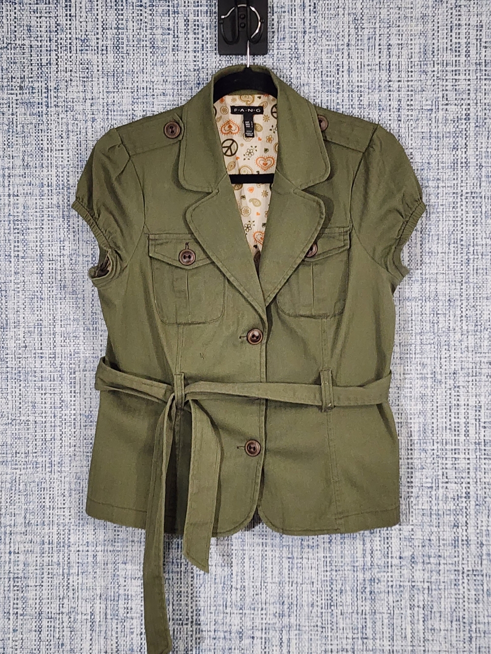 FANG Olive Green Utility Safari Jacket Womens Large Cotton Size Large